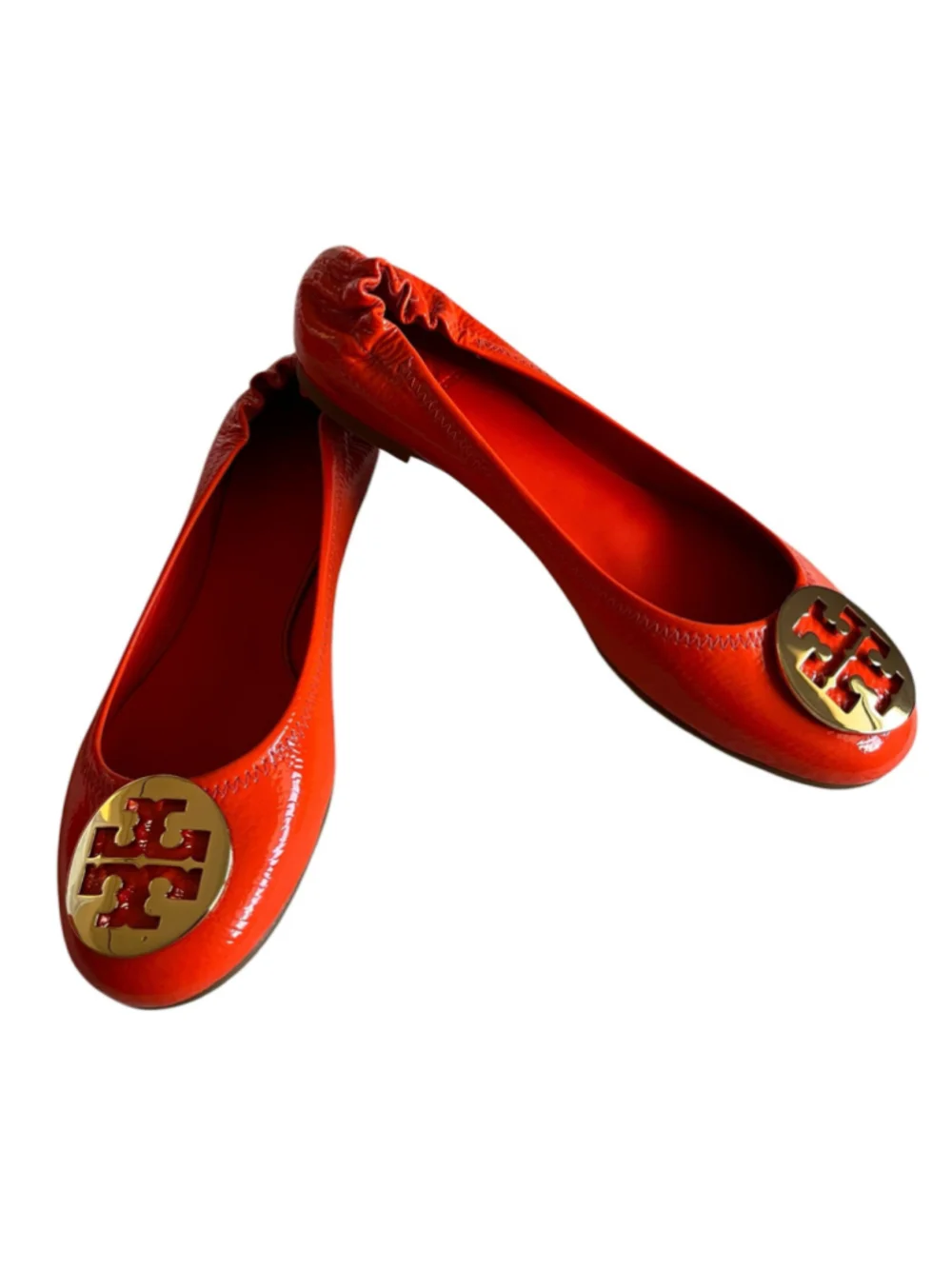 Tory Burch ORANGE Habanero Pepper Patent Pebbled Leather Ballet Flats 10
